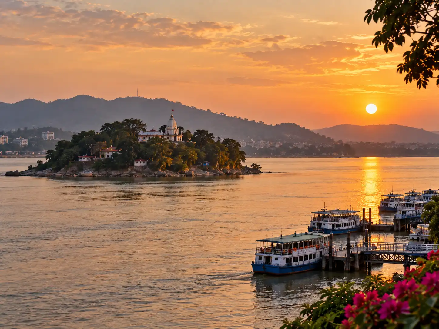 Umananda Island on the Brahmaputra river at sunset in Guwahati