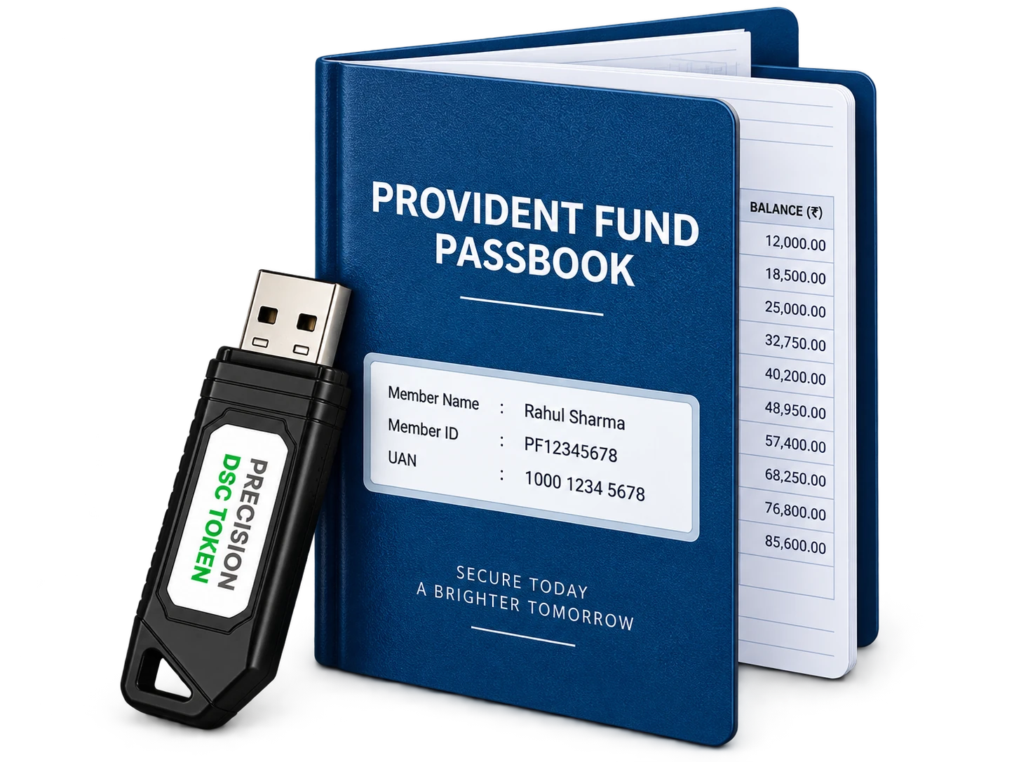 Provident fund passbook with a DSC USB token
