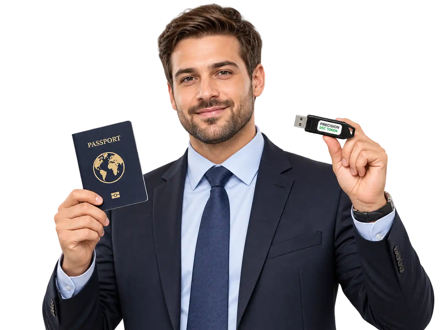 Foreign national holding a passport and a Precision DSC USB token