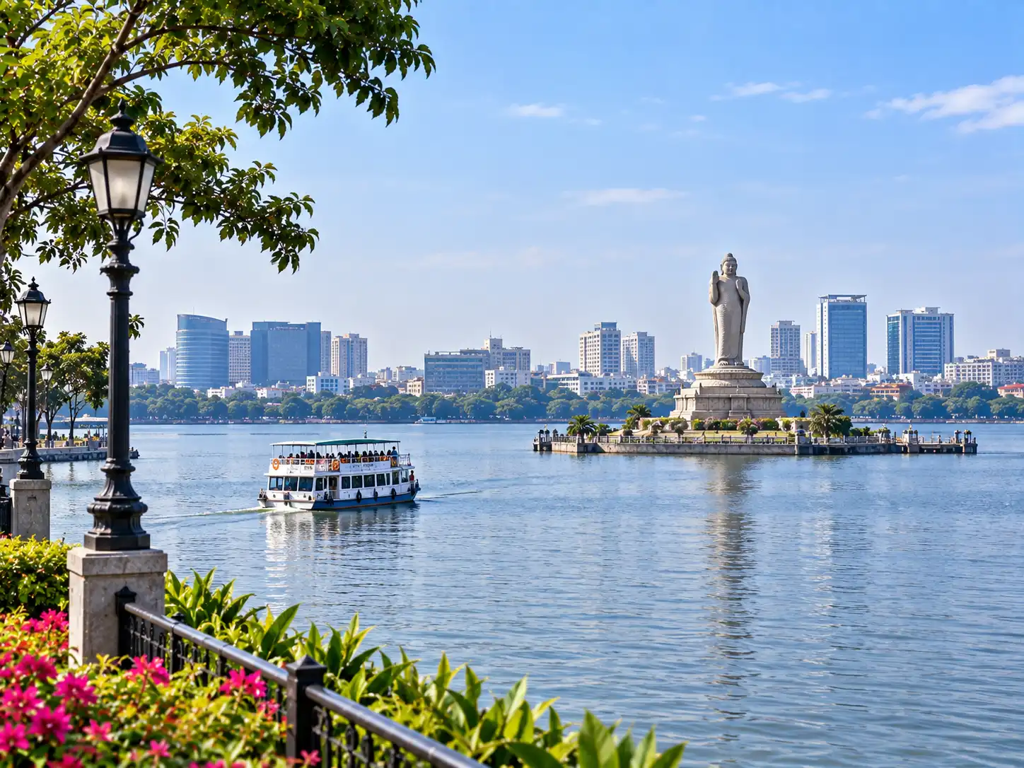 Buddha statue on Hussain Sagar lake in Hyderabad