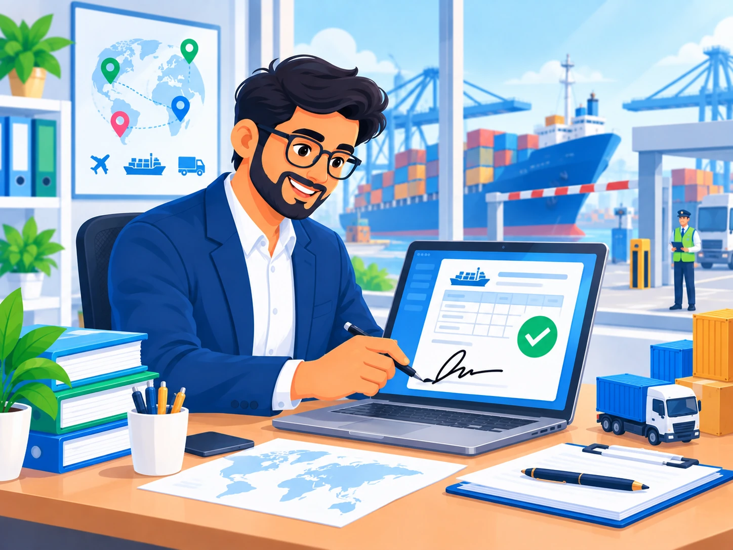 Customs professional registering a Digital Signature Certificate on the ICEGATE portal at a shipping port