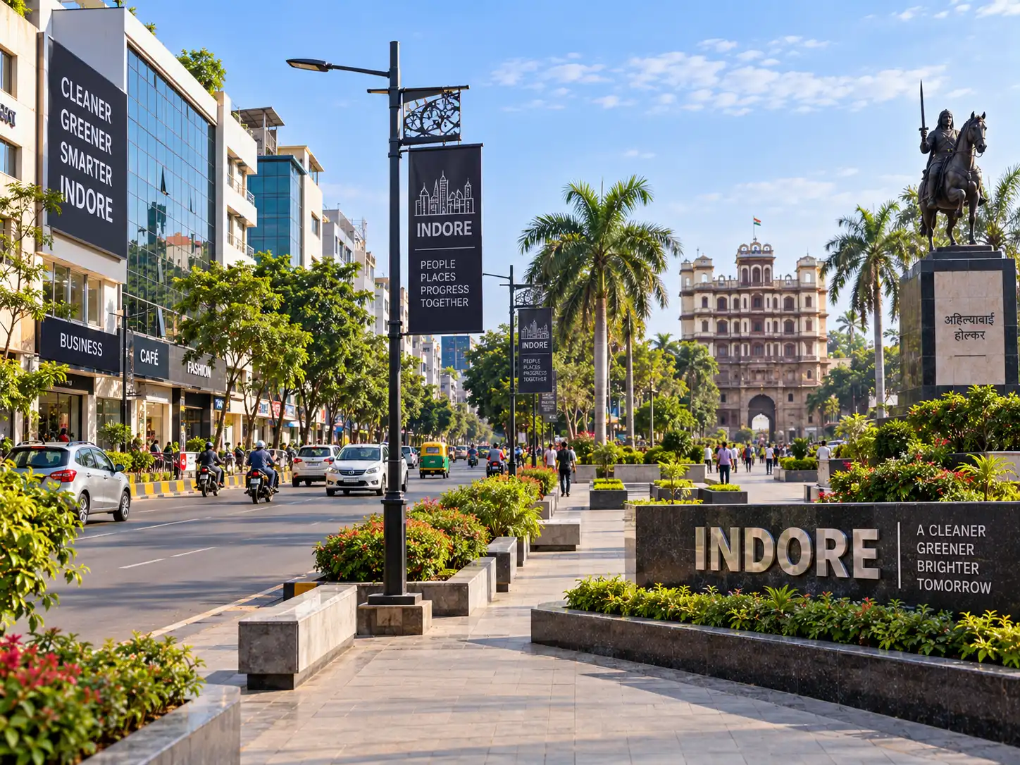 Rajwada palace and city street in Indore