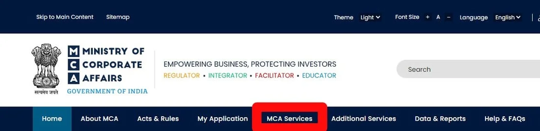 MCA V3 portal navigation with the MCA Services menu highlighted