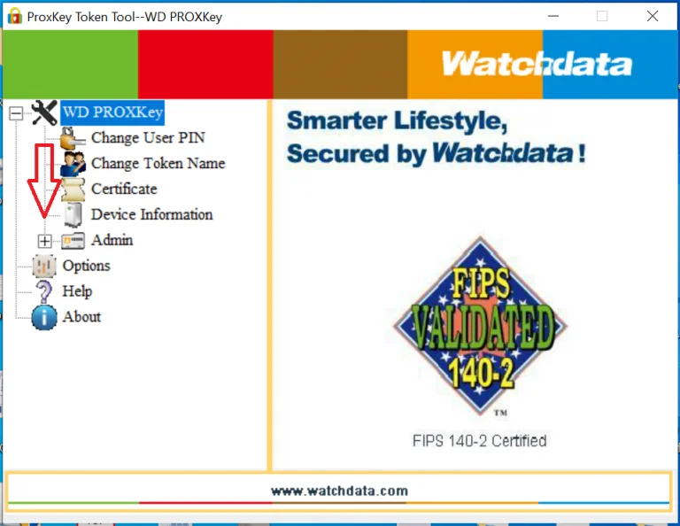 WD PROXKey tool with the hidden Admin menu item now visible after pressing Ctrl+Alt+W