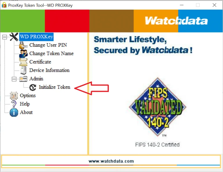 WD PROXKey tool with Admin expanded and Initialize Token option highlighted