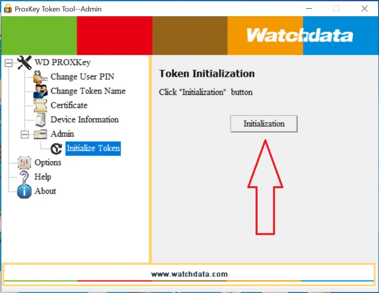 Token Initialization screen in the WD PROXKey tool with the Initialization button highlighted