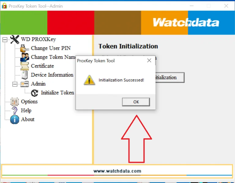 Initialization Succeeded confirmation dialog in the WD PROXKey tool
