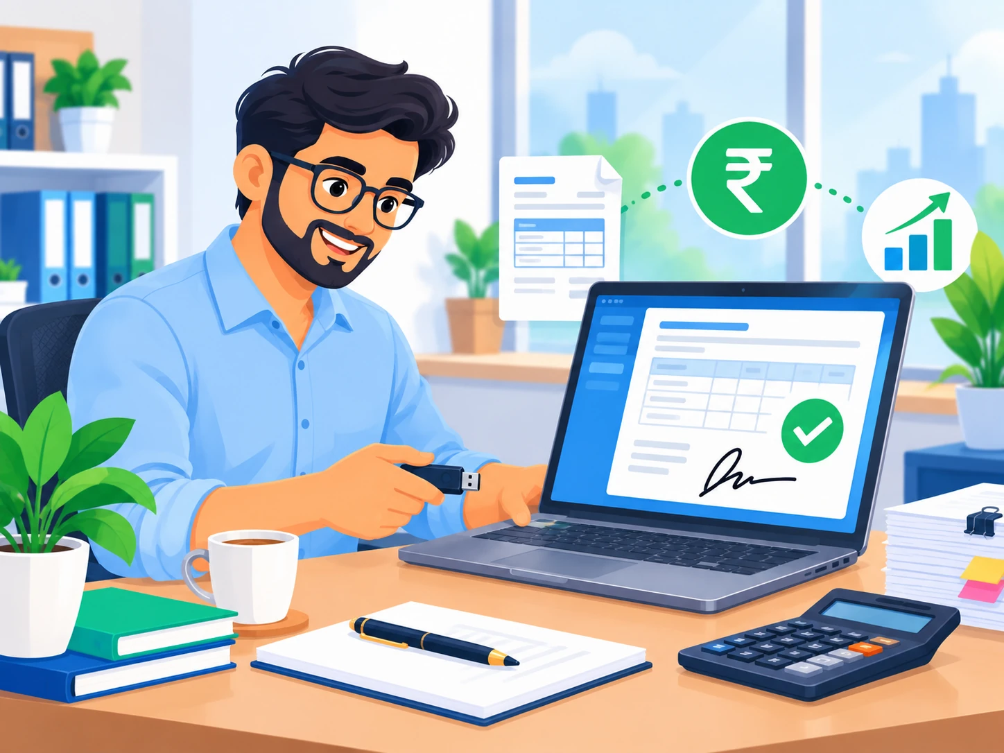 Professional registering a Digital Signature Certificate on the GST portal, signing a GST return